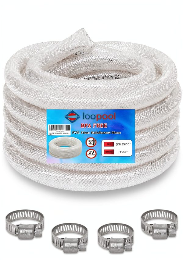 Food Grade Hose LOOPOOL Clear PVC Braided with 4 Clamps-0